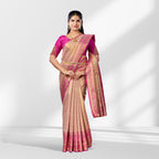 Gold and Pink Tissue Silk Saree with Long Zari Border