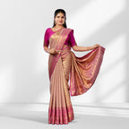 Gold and Pink Tissue Silk Saree with Long Zari Border