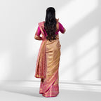 Gold and Pink Tissue Silk Saree with Long Zari Border