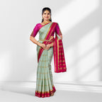 Mint Green and Rani Pink Mysore Silk Saree with Zari Checks and Contrast Border