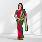 Rani Pink and Bottle Green Kanchipuram Silk Saree with Zari Butta and Rich Contrast Pallu