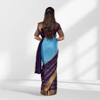 Sky Blue & Purple Mysore Silk Saree with Rich Zari Border and Pallu