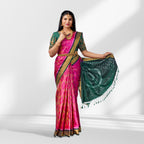 Vibrant Pink & Green Soft Silk Saree with Traditional Woven Design