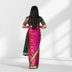 Vibrant Pink & Green Soft Silk Saree with Traditional Woven Design