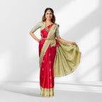 Dark Pink Kanchipuram Silk Saree with Cream Border and Butta Design