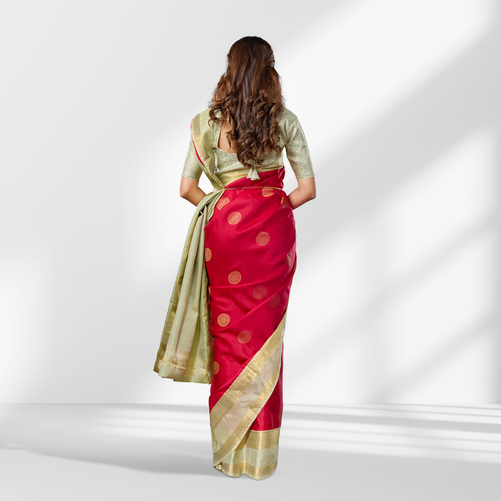 Dark Pink Kanchipuram Silk Saree with Cream Border and Butta Design