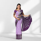 Lavender Kanchipuram Silk Saree with Purple Border and Silver Zari Checks Butta