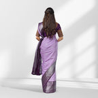 Lavender Kanchipuram Silk Saree with Purple Border and Silver Zari Checks Butta