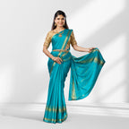 Blue & Gold Mysore Pure Silk Saree with Zari Bentex Border