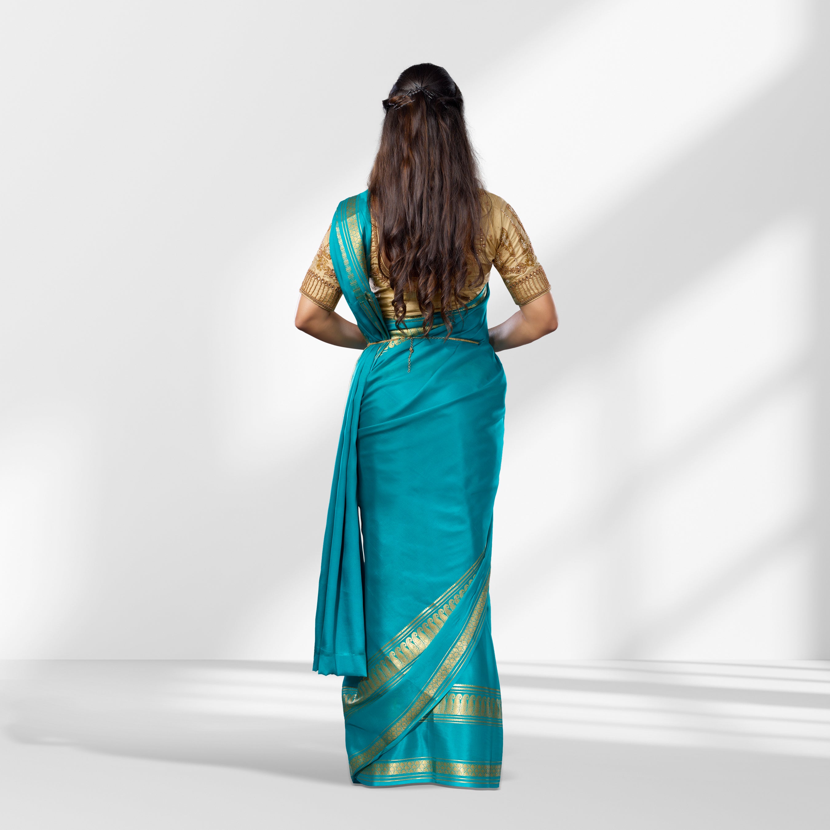 Blue & Gold Mysore Pure Silk Saree with Zari Bentex Border