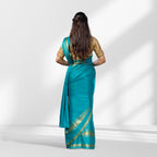 Mysore Silk Teal Blue Saree with Classic Gold Zari Border