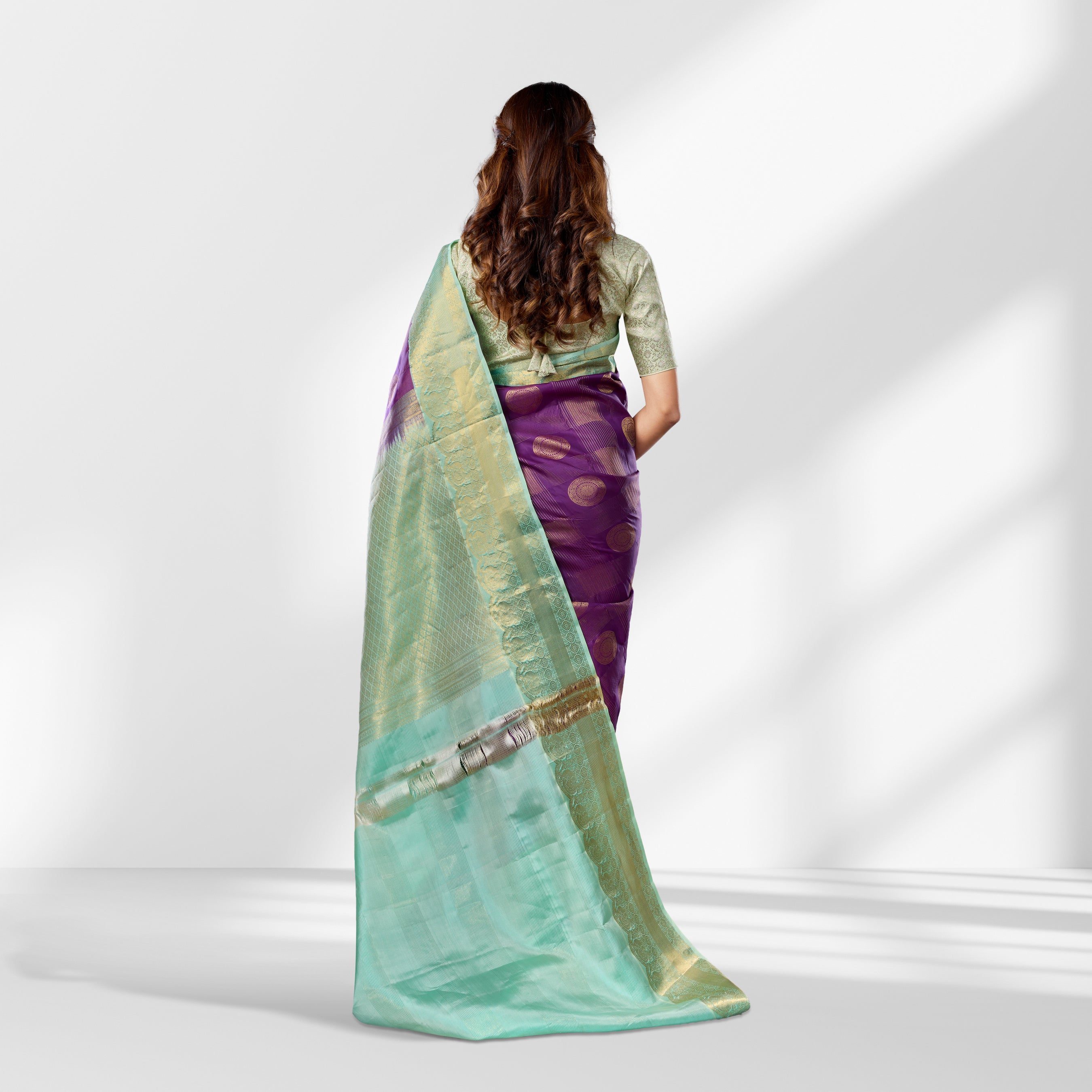 Royal Purple & Mint Green Kanchipuram Silk Saree