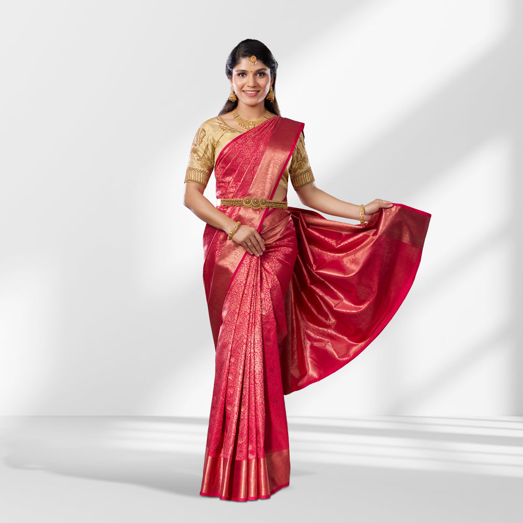 Rani Pink Pure Kanchipuram Silk Saree with Rich Zari Weaving and Traditional Border