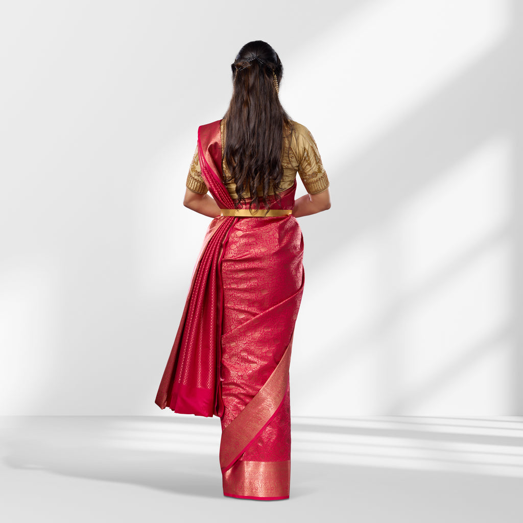 Rani Pink Pure Kanchipuram Silk Saree with Rich Zari Weaving and Traditional Border