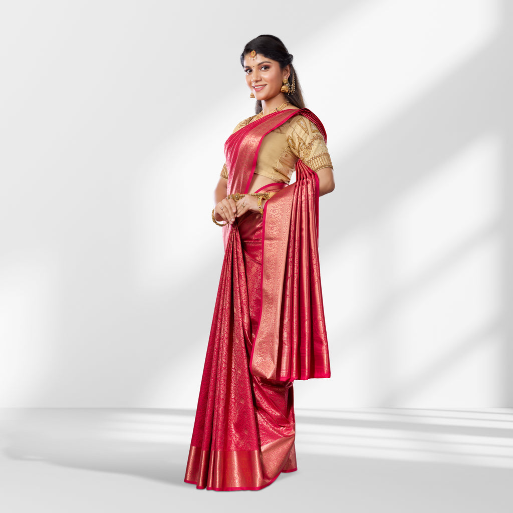 Rani Pink Pure Kanchipuram Silk Saree with Rich Zari Weaving and Traditional Border