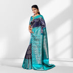 Elegant Navy Blue & Teal Kanchipuram Silk Saree
