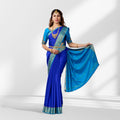 Mysore Silk Royal Blue & Aqua Contrast Saree with Zari Border