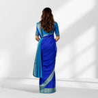 Mysore Silk Royal Blue & Aqua Contrast Saree with Zari Border