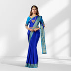 Mysore Silk Royal Blue & Aqua Contrast Saree with Zari Border