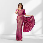 Magenta Pink Pure Kanchipuram Silk Saree with All-Over Zari Weaving and Rich Border