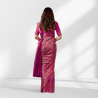 Magenta Pink Pure Kanchipuram Silk Saree with All-Over Zari Weaving and Rich Border