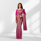 Magenta Pink Pure Kanchipuram Silk Saree with All-Over Zari Weaving and Rich Border