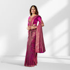 Magenta Pink Pure Kanchipuram Silk Saree with All-Over Zari Weaving and Rich Border