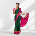 Bottle Green Mysore Silk Saree with Pink Contrast Border
