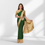 Mysore Silk Green & Gold Striped Saree with Rich Zari Pallu