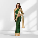 Mysore Silk Green & Gold Striped Saree with Rich Zari Pallu