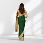 Mysore Silk Green & Gold Striped Saree with Rich Zari Pallu