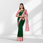 Elegant Green & Pink Mysore Silk Saree with Gold Zari Border
