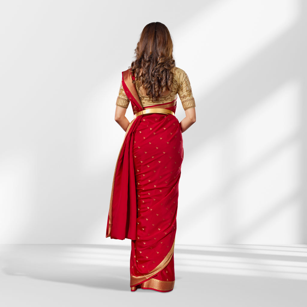 Classic Red Mysore Silk Saree with Rich Gold Zari Work