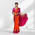 Vibrant Orange & Pink Mysore Silk Saree with Gold Zari Border