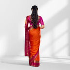 Vibrant Orange & Pink Mysore Silk Saree with Gold Zari Border
