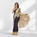 Classic Navy Blue & Gold Kanchipuram Silk Saree