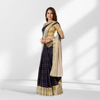 Classic Navy Blue & Gold Kanchipuram Silk Saree