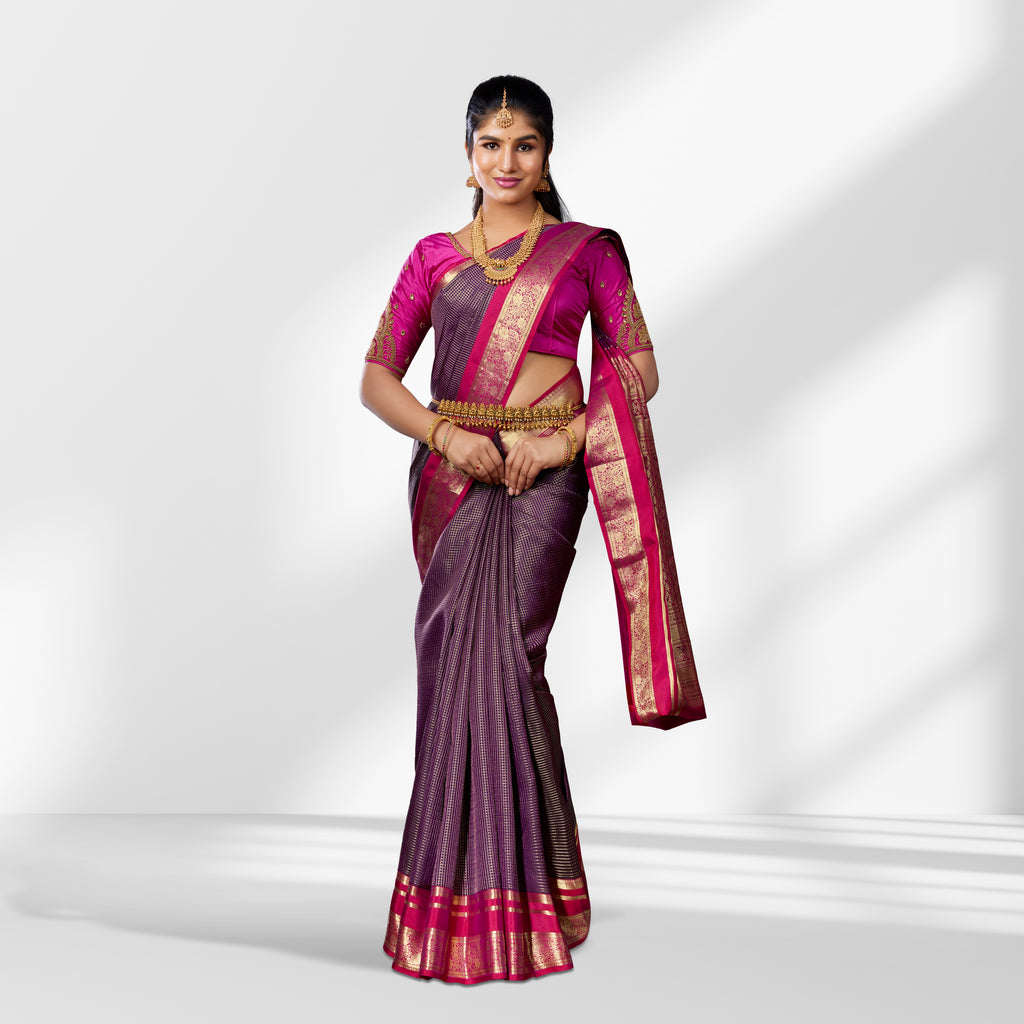 Regal Plum & Magenta Kanchipuram Silk Saree