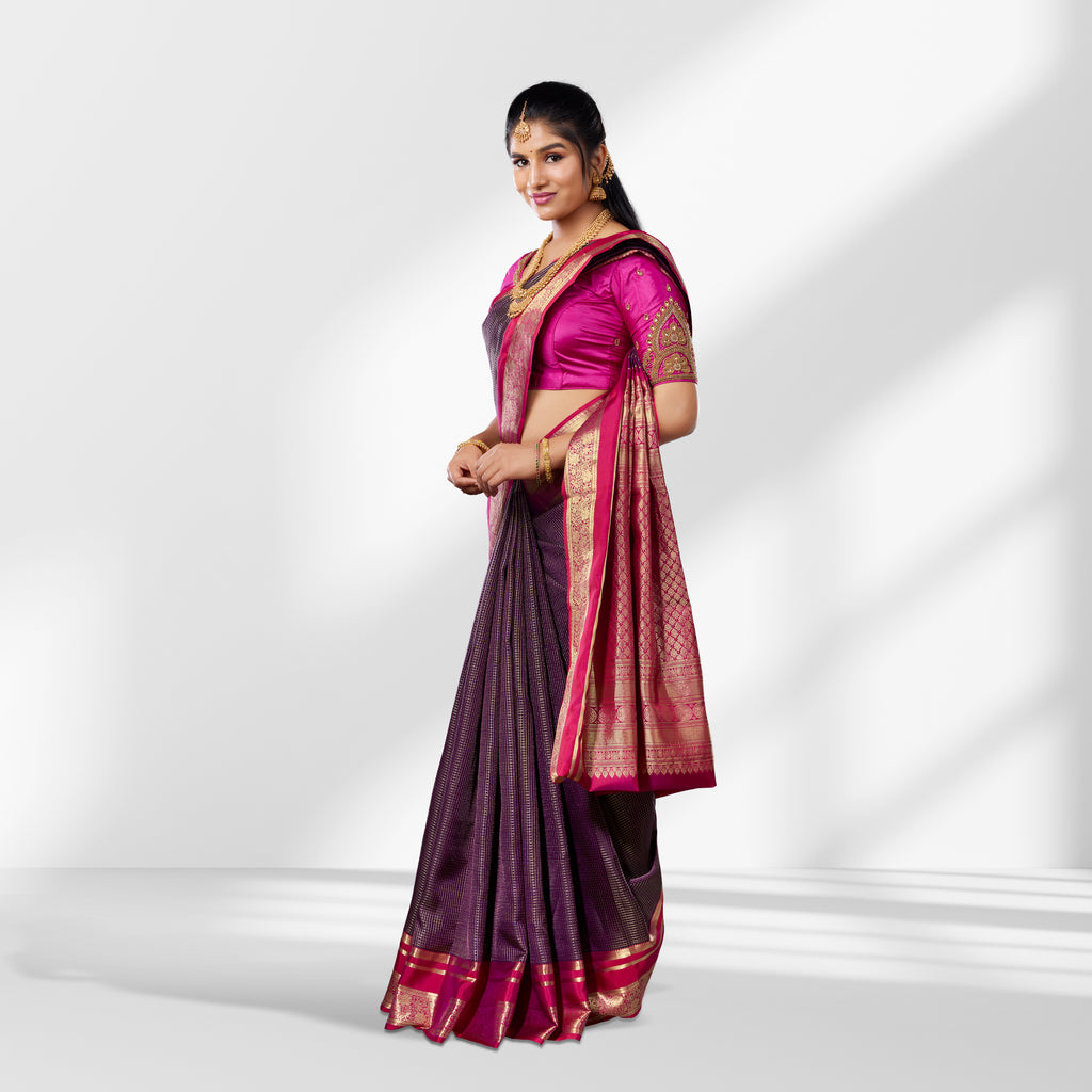 Regal Plum & Magenta Kanchipuram Silk Saree