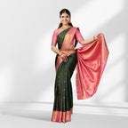Elegant Bottle Green & Peach Kanchipuram Silk Saree