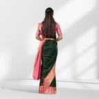 Elegant Bottle Green & Peach Kanchipuram Silk Saree