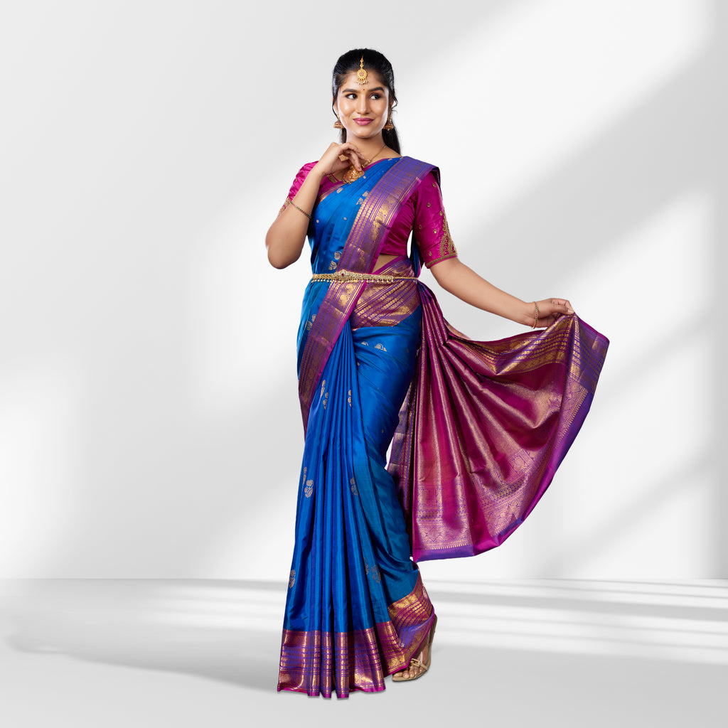 Royal Blue & Magenta Kanchipuram Silk Saree