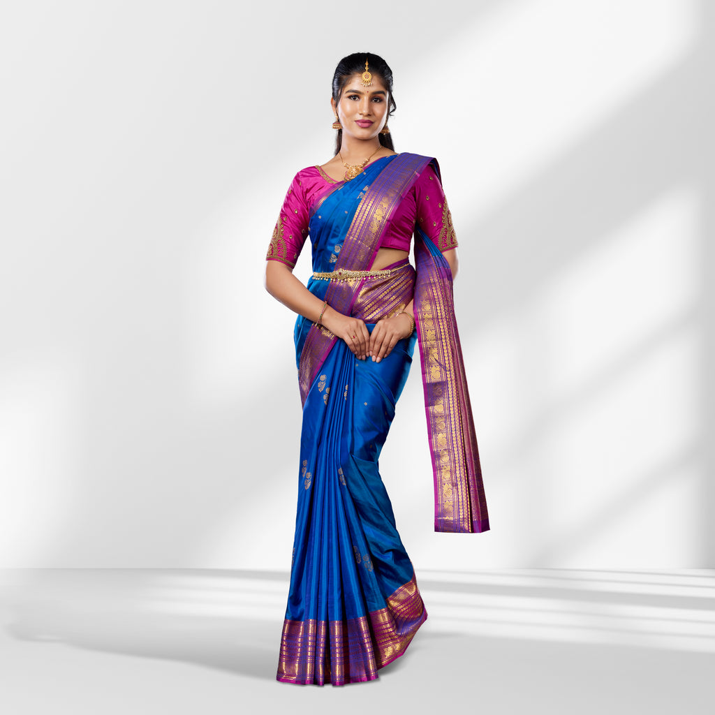 Royal Blue & Magenta Kanchipuram Silk Saree