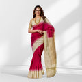 Red & Gold Kanchipuram Silk Saree with Contrast Cream Border