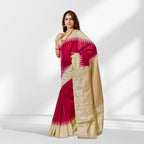 Red & Gold Kanchipuram Silk Saree with Contrast Cream Border