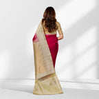 Red & Gold Kanchipuram Silk Saree with Contrast Cream Border