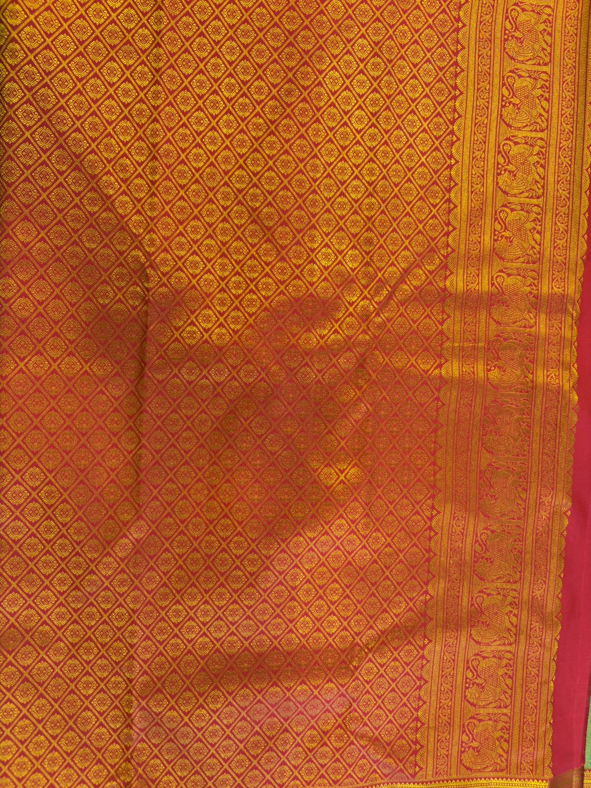 Elegant Teal & Crimson Kanchipuram Silk Saree with Traditional Zari Work